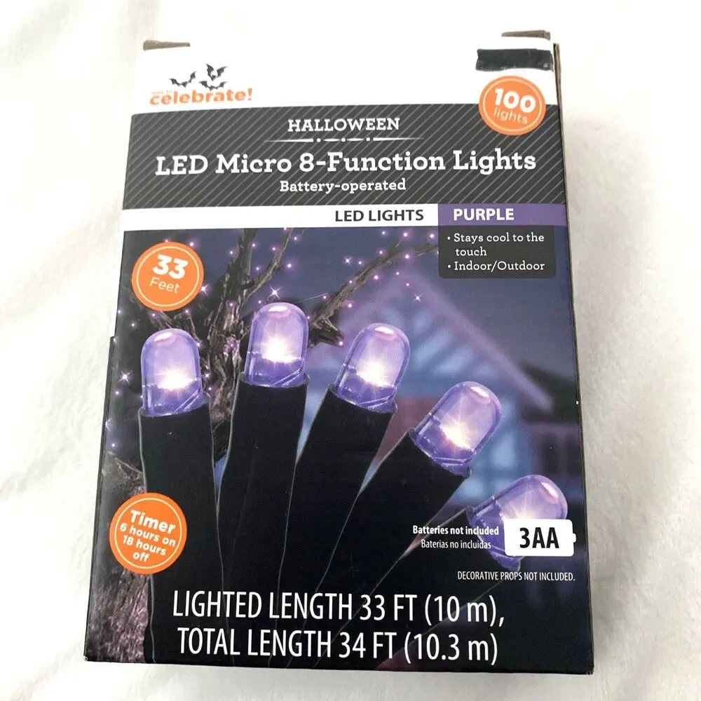 Holloween Led Micro Lights Purple Orange Indoor Outdoor Home Decoration 3 Pack
